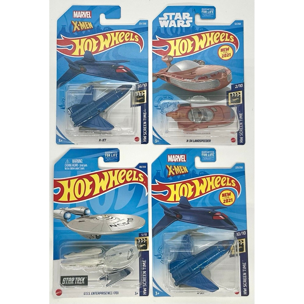 Hot Wheels Screen Time Lot of 4 Marvel X-Men X-Jet Star Wars Star Trek 1:64